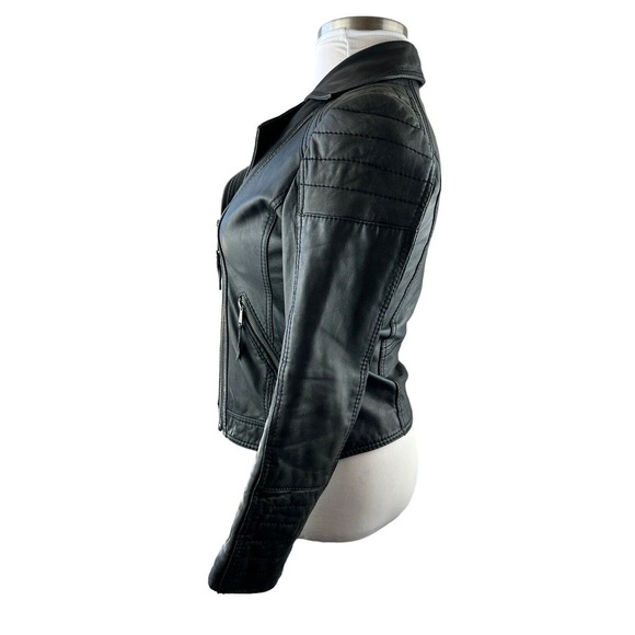 Michael Michael Kors Motorcycle Leather Jacket Distress Black Zip Moto Womens M - Picture 9 of 16
